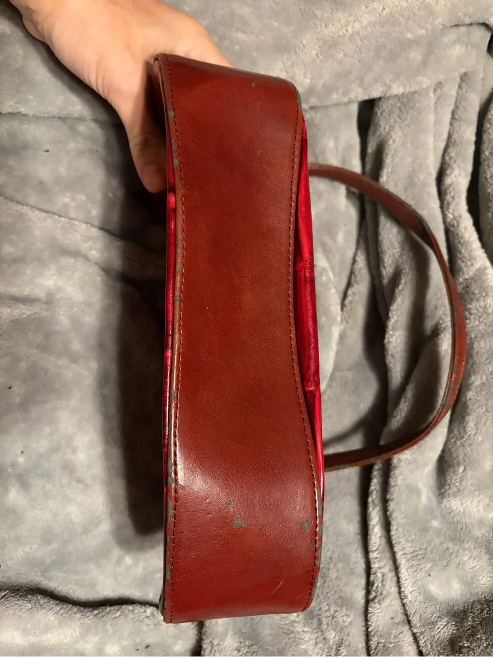 Vintage Y2K Italian Red Leather Croc Baguette Shoulder Bag